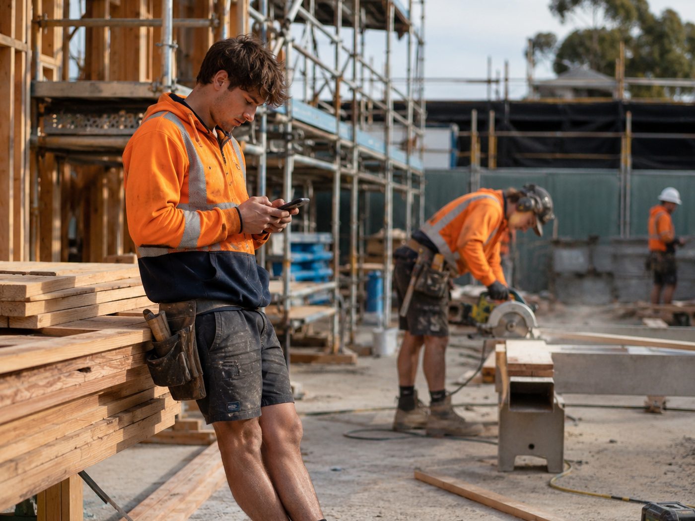 A crew working on foot on an Australian outdoor site. Falls on the same level account for 68.3 per cent of all fall injuries, and most of them happen to people walking across ground they have walked across a hundred times before.
